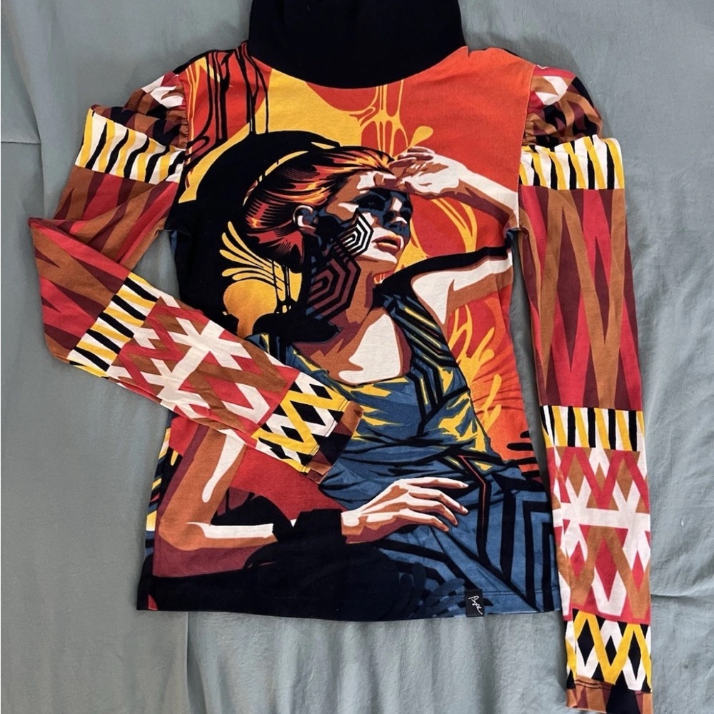 VNTG Mod Pop Art Profile Graphic AOP Woman Turtleneck Pop Wearable Art Sm RARE